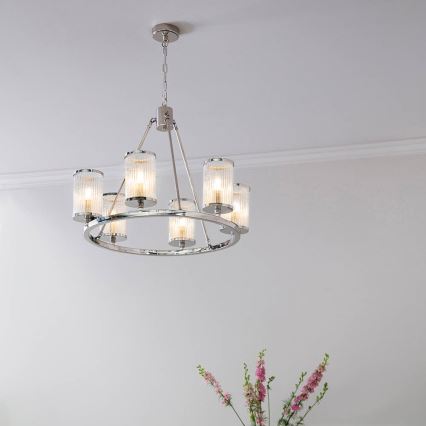 Endon 74128 - Hanglamp aan een ketting EASTON 6xE14/6W/230V glanzend chroom