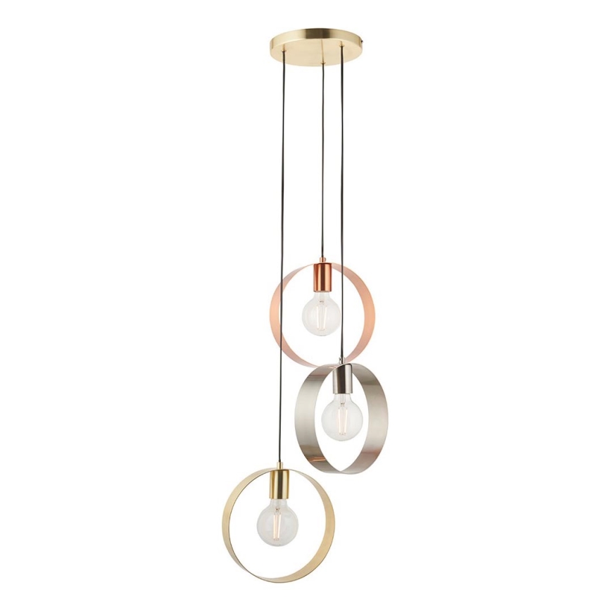 Endon 81922 - Hanglamp aan kabel HOOP 3xE27/40W/230V goud/koper/mat chroom