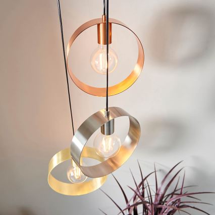 Endon 81922 - Hanglamp aan kabel HOOP 3xE27/40W/230V goud/koper/mat chroom
