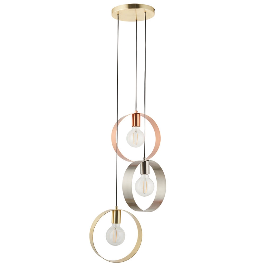 Endon 81922 - Hanglamp aan kabel HOOP 3xE27/40W/230V goud/koper/mat chroom
