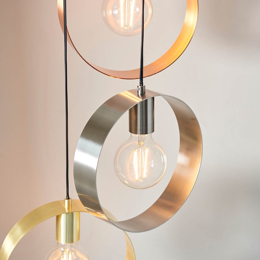 Endon 81922 - Hanglamp aan kabel HOOP 3xE27/40W/230V goud/koper/mat chroom