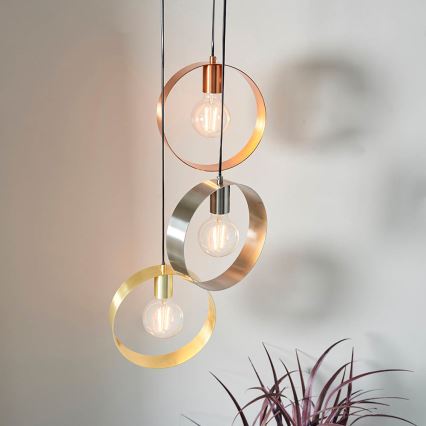 Endon 81922 - Suspension sur câble HOOP 3xE27/40W/230V doré/cuivré/chrome mat