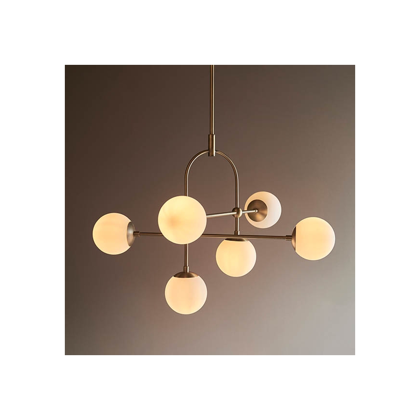 Endon 90842 - Kroonluchter met stang ONTARIO 6xE14/7W/230V messing/wit