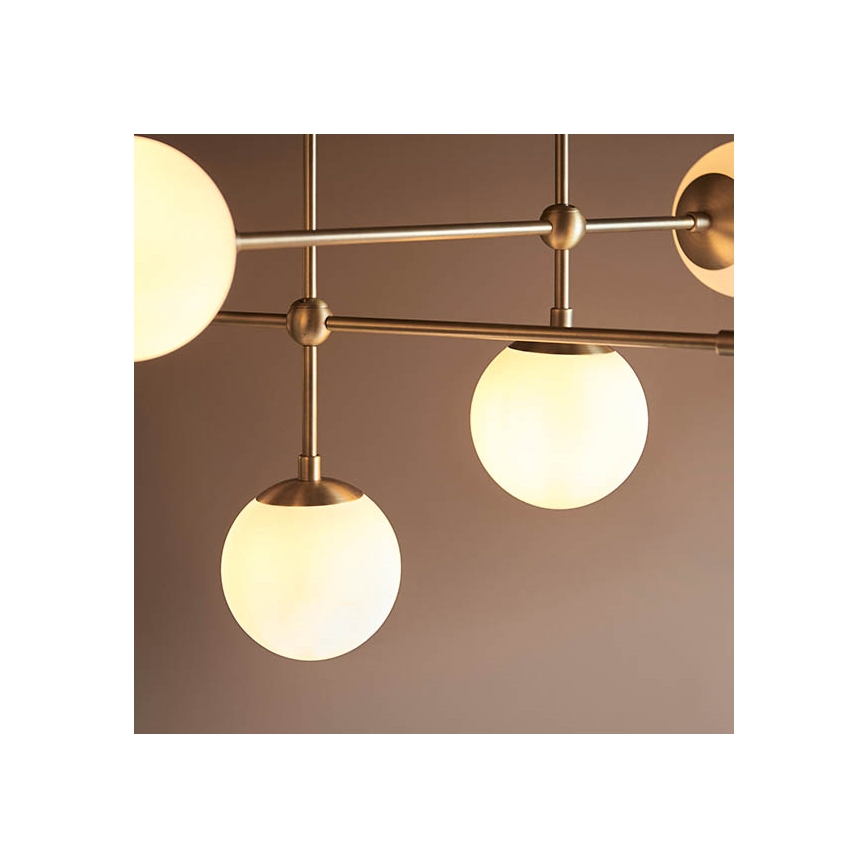 Endon 90842 - Kroonluchter met stang ONTARIO 6xE14/7W/230V messing/wit