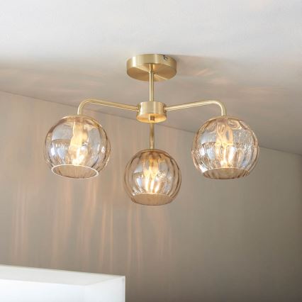 Endon 91968 - Plafonnière DIMPLE 3xE14/25W/230V goud/rookbeige