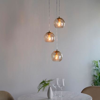 Endon 91971 - Suspension sur câble DIMPLE 3xE14/7W/230V doré/beige fumé
