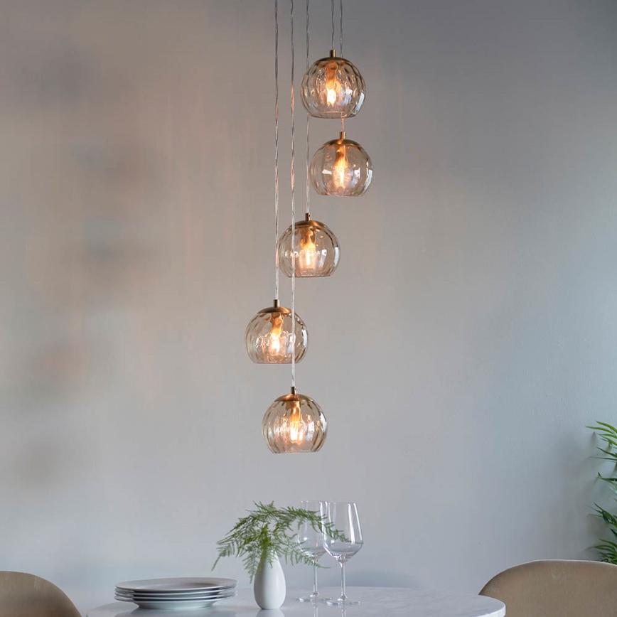 Endon 91972 - Kroonluchter aan kabel DIMPLE 5xE14/7W/230V goud/rookbeige
