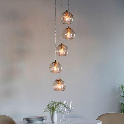 Endon 91972 - Suspension sur câble DIMPLE 5xE14/7W/230V doré/beige fumé