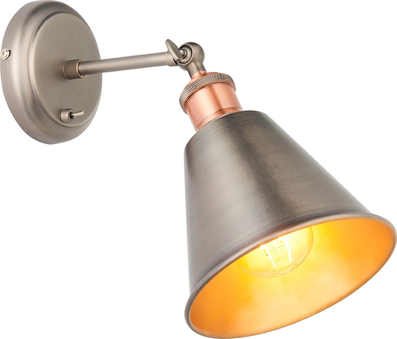 Endon 92866 - Spot mural HAL 1xE27/10W/230V, chrome mat/cuivre