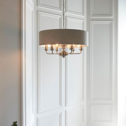 Endon 94357 - Kroonluchter aan ketting HIGHCLERE 6xE14/40W/230V Ø 55 cm beige/mat chroom