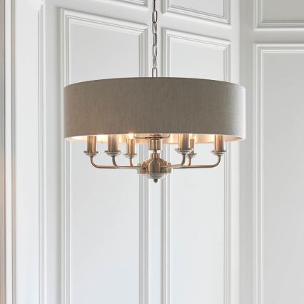 Endon 94357 - Kroonluchter aan ketting HIGHCLERE 6xE14/40W/230V Ø 55 cm beige/mat chroom