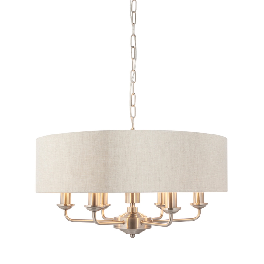 Endon 94357 - Kroonluchter aan ketting HIGHCLERE 6xE14/40W/230V Ø 55 cm beige/mat chroom