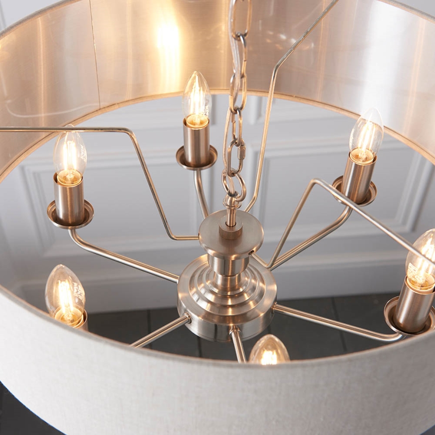 Endon 94357 - Kroonluchter aan ketting HIGHCLERE 6xE14/40W/230V Ø 55 cm beige/mat chroom
