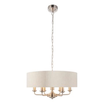Endon 94357 - Kroonluchter aan ketting HIGHCLERE 6xE14/40W/230V Ø 55 cm beige/mat chroom