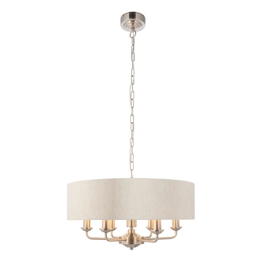 Endon 94357 - Kroonluchter aan ketting HIGHCLERE 6xE14/40W/230V Ø 55 cm beige/mat chroom