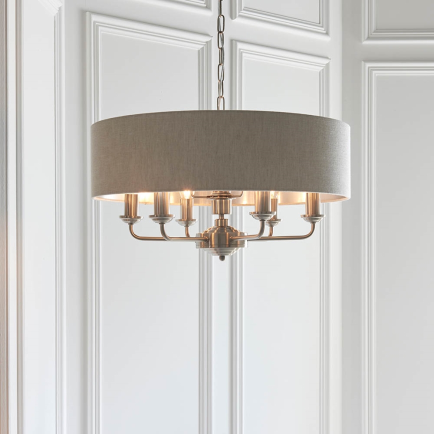 Endon 94357 - Suspension à chaîne HIGHCLERE 6xE14/40W/230V Ø 55 cm beige/chrome mat