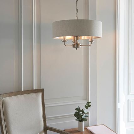 Endon 94361 - Hanglamp aan een ketting HIGHCLERE 3xE14/40W/230V beige/mat chroom