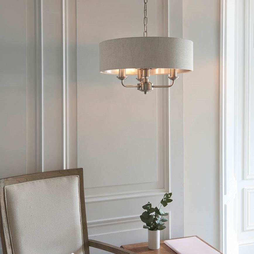 Endon 94361 - Hanglamp aan een ketting HIGHCLERE 3xE14/40W/230V beige/mat chroom