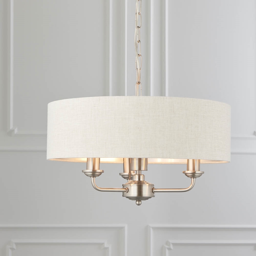 Endon 94361 - Hanglamp aan een ketting HIGHCLERE 3xE14/40W/230V beige/mat chroom