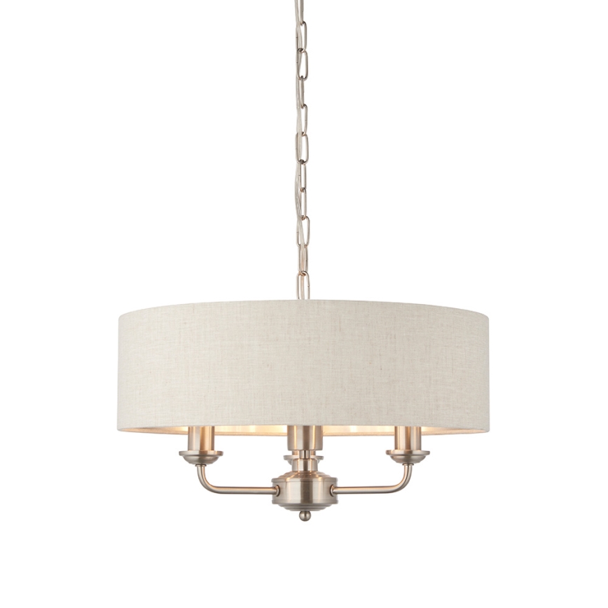 Endon 94361 - Hanglamp aan een ketting HIGHCLERE 3xE14/40W/230V beige/mat chroom