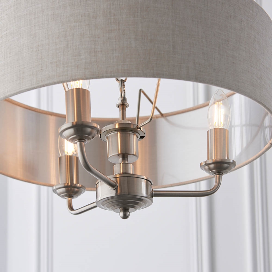 Endon 94361 - Hanglamp aan een ketting HIGHCLERE 3xE14/40W/230V beige/mat chroom