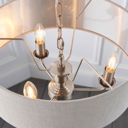 Endon 94361 - Hanglamp aan een ketting HIGHCLERE 3xE14/40W/230V beige/mat chroom