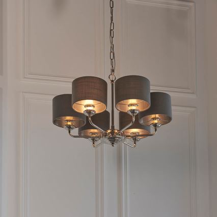 Endon 94381 - Hanglamp aan een ketting HIGHCLERE 6xE14/28W/230V grijs/glanzend chroom