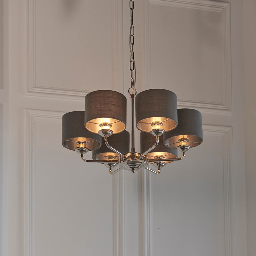 Endon 94381 - Hanglamp aan een ketting HIGHCLERE 6xE14/28W/230V grijs/glanzend chroom