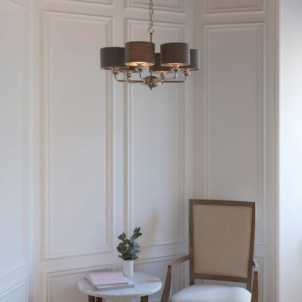Endon 94381 - Hanglamp aan een ketting HIGHCLERE 6xE14/28W/230V grijs/glanzend chroom