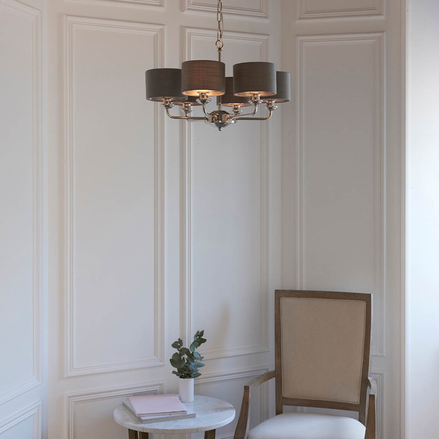Endon 94381 - Hanglamp aan een ketting HIGHCLERE 6xE14/28W/230V grijs/glanzend chroom