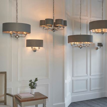 Endon 94381 - Hanglamp aan een ketting HIGHCLERE 6xE14/28W/230V grijs/glanzend chroom