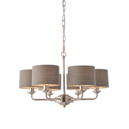 Endon 94381 - Hanglamp aan een ketting HIGHCLERE 6xE14/28W/230V grijs/glanzend chroom