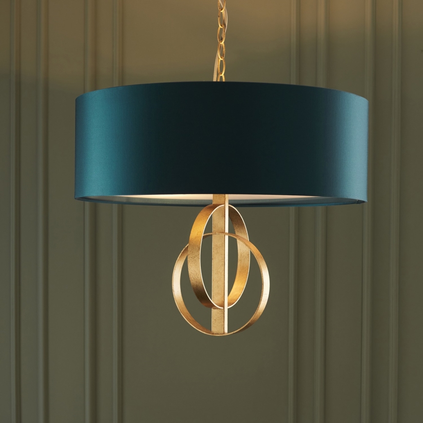 Endon 95220 - Kroonluchter met ketting 3xE27/10W/230V Ø 60 cm blauw/messing