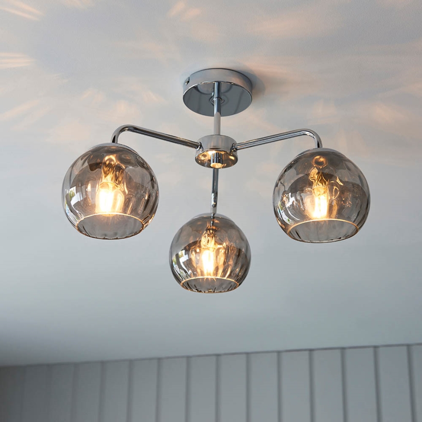 Endon 97971 - Plafonnier DIMPLE 3xE14/7W/230V, chrome brillant / gris fumé