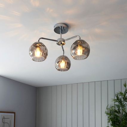 Endon 97971 - Plafonnier DIMPLE 3xE14/7W/230V, chrome brillant / gris fumé