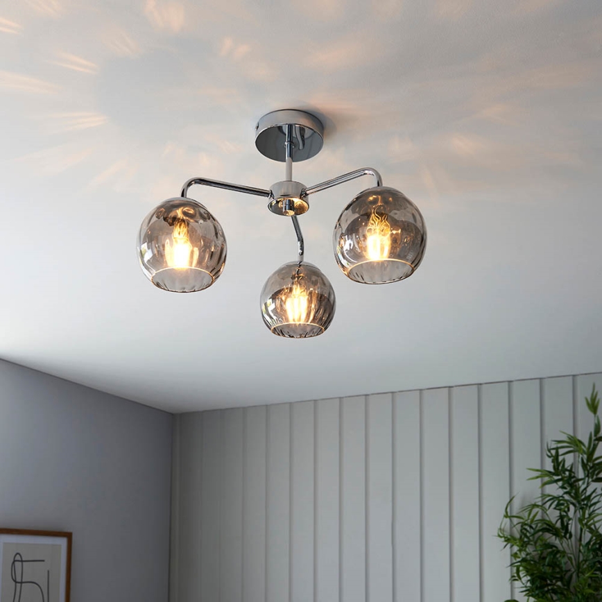 Endon 97971 - Plafonnier DIMPLE 3xE14/7W/230V, chrome brillant / gris fumé