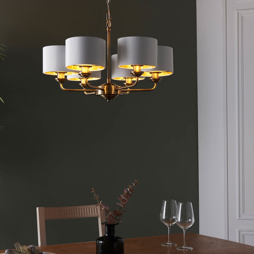 Endon 98936 - Suspension chaîne HIGHCLERE 6xE14/28W/230V blanc/laiton