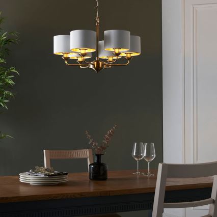 Endon 98936 - Suspension chaîne HIGHCLERE 6xE14/28W/230V blanc/laiton