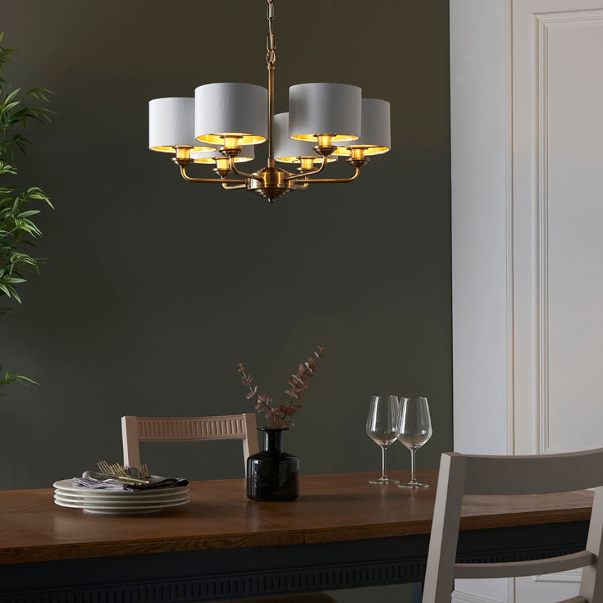Endon 98936 - Suspension chaîne HIGHCLERE 6xE14/28W/230V blanc/laiton