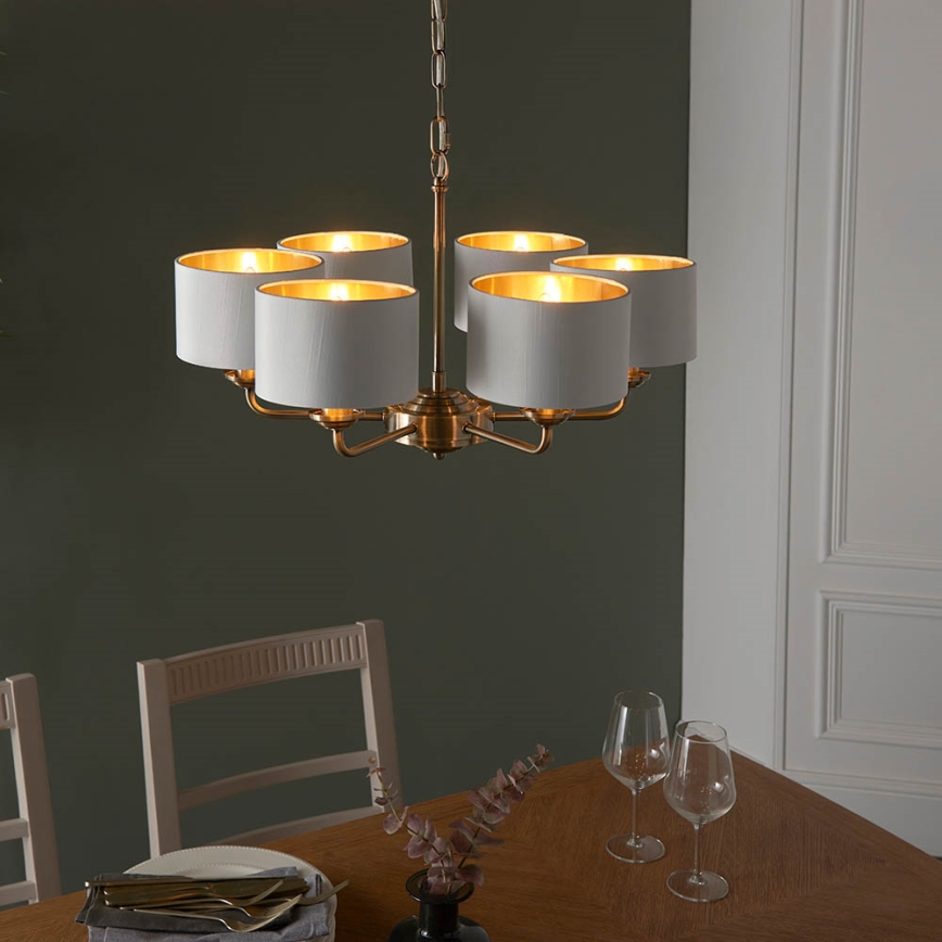 Endon 98936 - Suspension chaîne HIGHCLERE 6xE14/28W/230V blanc/laiton