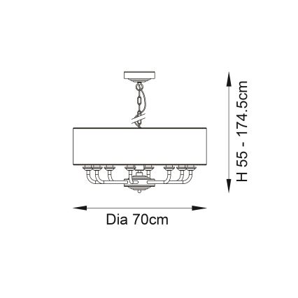 Endon 98938 - Kroonluchter aan ketting HIGHCLERE 8xE14/40W/230V Ø 70 cm wit/messing