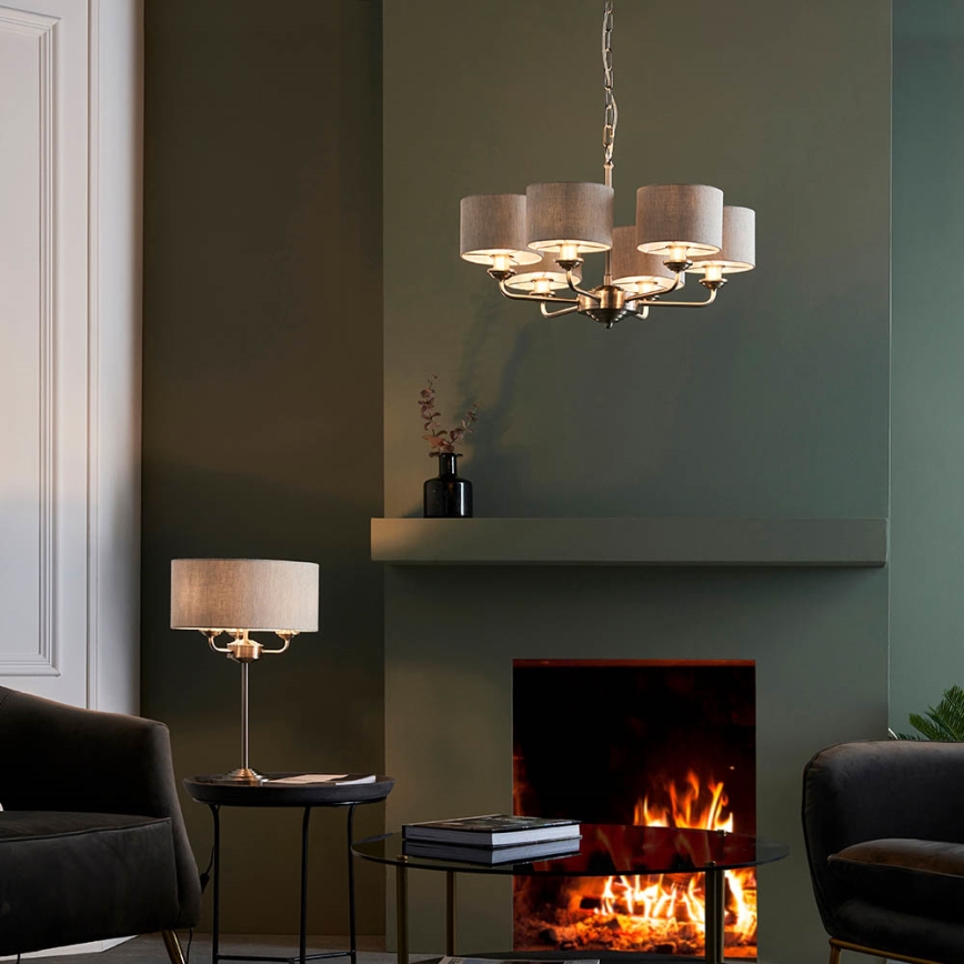 Endon 99151 - Kroonluchter met ketting HIGHCLERE 6xE14/28W/230V grijs/mat chroom Ø 53 cm