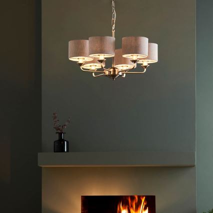 Endon 99151 - Kroonluchter met ketting HIGHCLERE 6xE14/28W/230V grijs/mat chroom Ø 53 cm