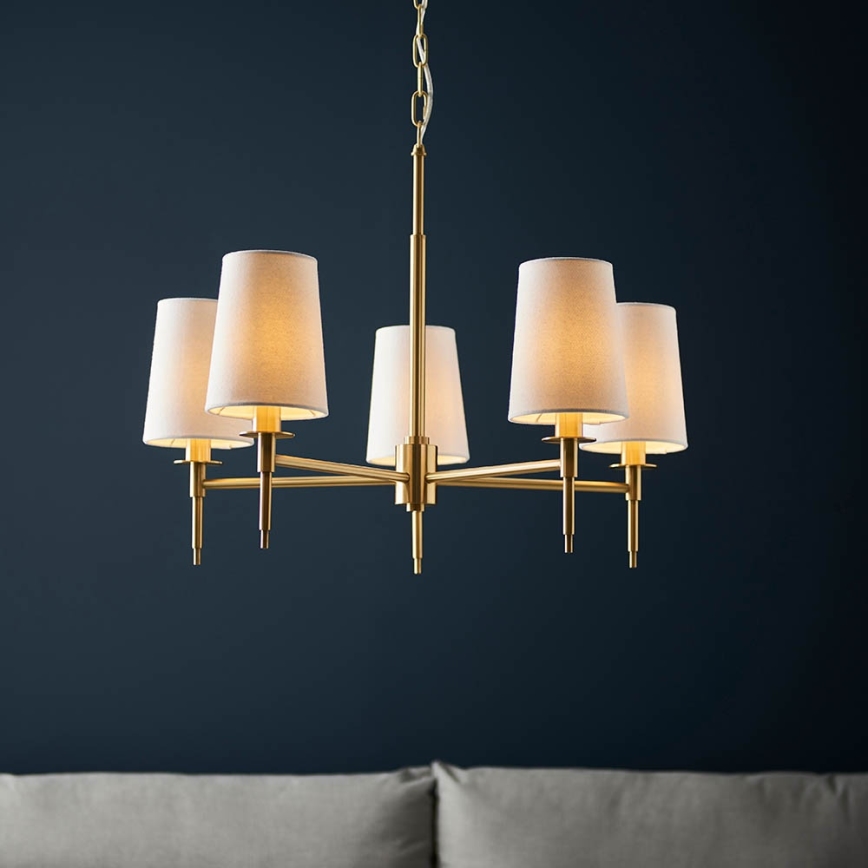 Endon 99458 - Kroonluchter aan ketting 5xE14/6W/230V goud/wit
