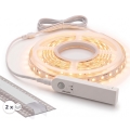 ENSEMBLE 1x ruban LED FLEX avec détecteur de mouvement, 3,6 W, alimentation 4×AA, 2 m + 2× profil d'encastrement 1 m, argenté/blanc