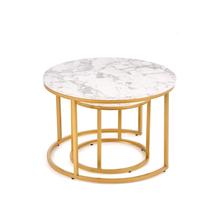 Ensemble de 2 tables basses PACILA au décor effet marbre et à la finition dorée