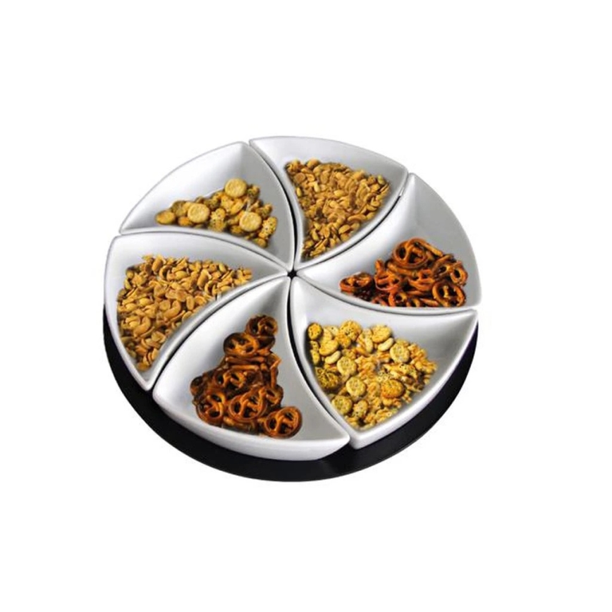 Ensemble de 6 bols avec plateau TORO, céramique/bois