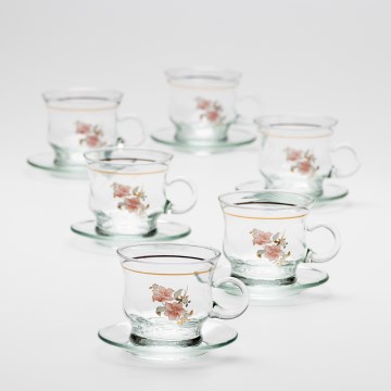 Ensemble de 6 tasses en verre transparentes avec soucoupes, bouquet n° 4