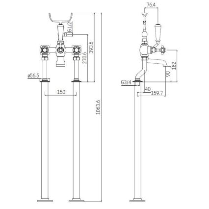 Ensemble de baignoire autoportante avec mitigeur 106,3 cm, chrome brillant