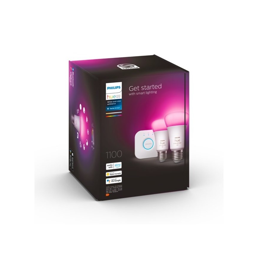 Ensemble de base Philips Hue WHITE AND COLOR AMBIANCE 2xE27/9W/230V 2000-6500K + appareil d'interconnexion